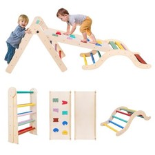 Toddler Climbing Frame 7 in 1 Wooden Triangle Set, Foldable Baby Climbing Toys w