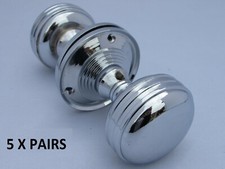 5 X Pairs Chrome Mortice Reeded Round Internal Sprung Door Knobs Sets  D27