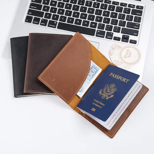 Cowhide leather passport - leather,