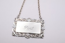 Vintage Sterling Silver Port Decanter Label Hallmarked Birmingham 1973