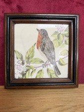 Antique framed tile of a Robin