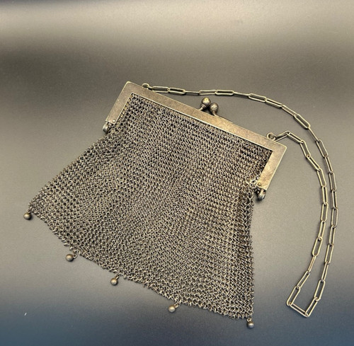 Antique silver mesh purse - silver,