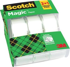 Scotch Magic Tape, Promo Pack, 2 Rolls on Handheld Dispenser + 1 Free, 7.5 m 