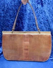 Vintage Marguessa  40s 50s Handbag Handbag Brown Lizard Skin Leather Suede Lined