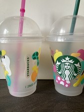 Starbucks Forget Me Not Plastic Cold Cup with Straw and Lid x 2 limited edition