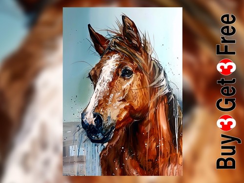 Chestnut horse ink watercolor - horse,