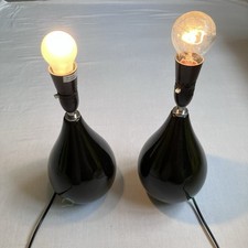 Rutland Lighting Black Bed Side Table Lamps x2 Pair Teardrop Bulbous Stylish