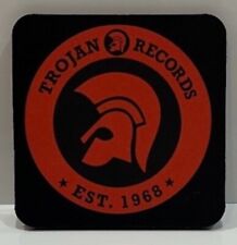 SKA TROJAN RECORDS quality coasters, orange on black background.
