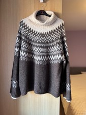 FF Women’s Oversized Brown Cream Fair Isle Roll Neck/Jumper Wool Blend Uk L