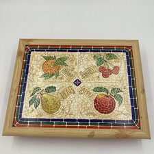Vintage Mosaic Fruit Design Wooden Lap Tray 42x33cm Orange Cherry Pear Apple