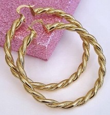 Large Gold Twist Hoop Earrings 70mm Rope Twist Shimmer Hoops 9ct Gold Guilded