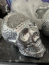  XL BEAUTIFUL SKULL SKELETON HEAD FACE SPARKLE BLING ORNAMENT CRUSHED DIAMOND