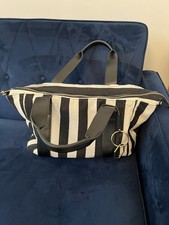 Faith Black White Stripe Tote  Gold Zip Monochrome Bag