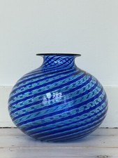 Rare Venini Gio Ponti Era Striped Murano Venetian Blue Round Vase