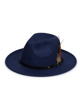 Mens Ladies Hat Fedora Wide Brim Feather Adjustable Band Wool Felt One Size NEW