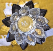 1 lge & 2 Sml Crystal Lotus Flower Candle Holders, Charcoal & Clear, 10in & 7in.