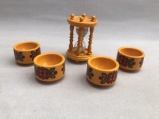 Vintage Retro 1970s EMSA West Germany Plastic Egg Timer & 4 Egg Cups GC