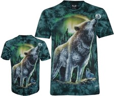 Tie Dye T-Shirt Wolves Howling Under an Aurora Cosmic Night Glow in Dark by Wild