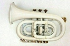 SUMMER SALE MINI POCKET TRUMPET WHITE BRASS  3 Valve Bb +FREE CASE