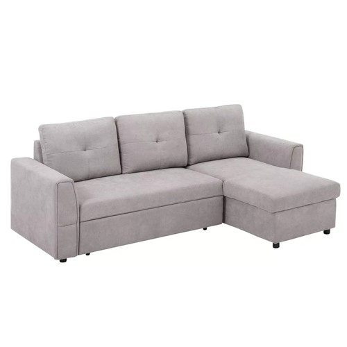 Linen look shaped sofa bed - linen-look, l-shaped