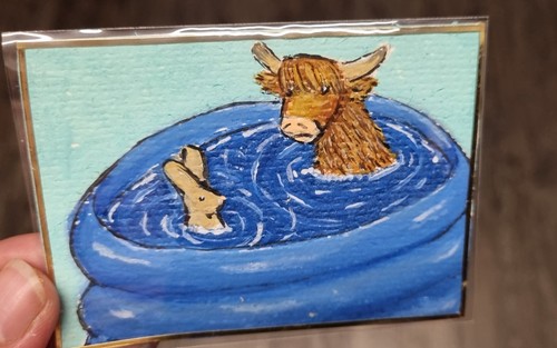 Aceo highland cow and hare - and,