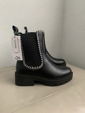 Asda George Black Faux Leather Pull On Chunky High Ankle Boots, Size UK 3, BNWT