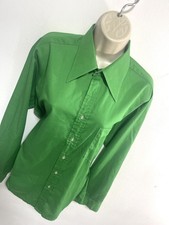 Green blouse long sleeve 70s dagger collar shirt size 16