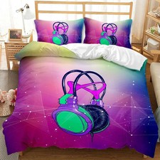 Music Headphones Guitar Quilt Duvet Cover Bedding Set Single Double King Size UK