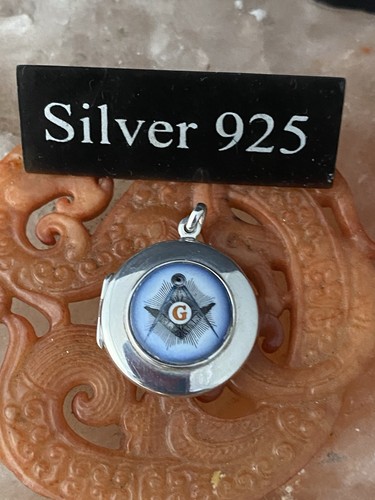 Solid silver masonic locket - silver,