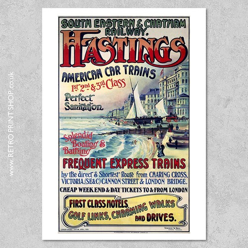 Secr hastings poster - hastings, railway