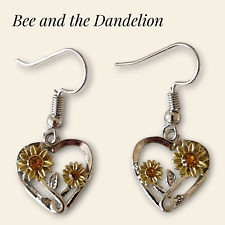 Sunflower Heart Silver Tone Earrings