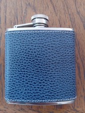 Aspinal Of London.  5oz Pebble Leather Stainless Steel Hip Flask, Navy. USED
