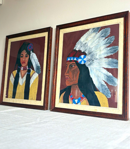 Pair framed native american - framed,
