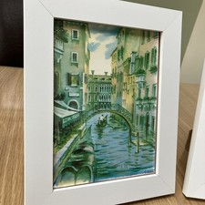 Venice : original framed painting, canal, houses, bridges, Italy, cityscape,