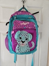 smiggle backpack rucksack school bag pink green fluffy baby cheetah used 