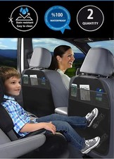 2X Car Seat Back Protectors With Organizer Pockets- Waterproof Kick Mats