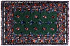 Afghan Akcha Rang Dar Rug 100x150 Hand Knotted Green Patterned Orientali