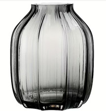 🎀BEAUTIFUL 🎀 LARGE SMOKE GREY RIBBED GLASS VASE 🎀 NEW IN BOX 🎀 LOVELY GIFT🎀