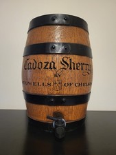 1900s Vtg British Wooden Barrel Keg Stowells Of Chelsea Cadoza Sherry Decorative