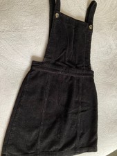 Topshop Black Cord Corduroy 100% Cotton Pinafore Dress - Size 8 - VGC