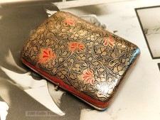 Indian cloisonne engraved  gold tone and red 8.5cm Vintage Cigarette Case-0y