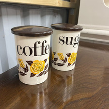 Vintage Crown Devon Coffee & Sugar Ceramic Canisters Kitchen Storage