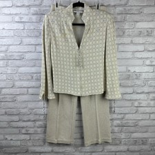 St. John By Marie Gray Evening Pant Suit 2 Piece Beige Off White Knit Sz 8