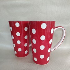 WHITTARD OF CHELSEA FLORENCE RED PAIR OF LATTE MUGS POLKA DOT 6"