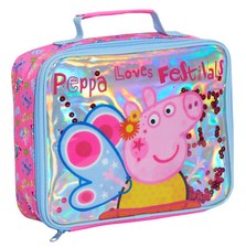 Luxury Peppa Pig Lunch Bag Girls Pink School Nursery Sequin Insulated Lunchbag 