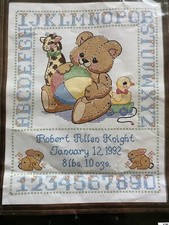 Cross Stitch Kit Bear Birth Sampler Pre-stamped Started 11x14” #135-04 Toy Birth