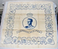 Vintage 1937 Coronation Silk Handkerchief King George VI blue on cream silk