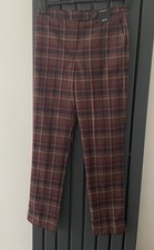 M&S Autograph Size 10 Long Length Wool Blend Brown & Navy Check Trousers BNWT