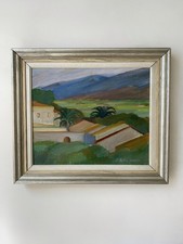 Vintage Swedish Mid-Century Landscape Oil Painting Framed Abstract Modernist 