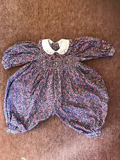 VINTAGE ROMPER SUIT BABY GIRL CHICA LOO FLORAL HAND SMOCKED EMBROIDERED 